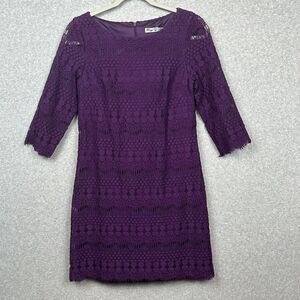 Eliza J Lace Shift Dress Womens 2‎ Lined 3/4 Sleeves Knee Length Midi Cocktail
